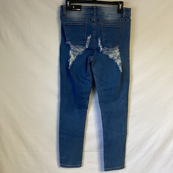 Fashion Nova Women's Blue All The Booty Ripped Skinny Jeans Size 9 - Picture 5 of 12